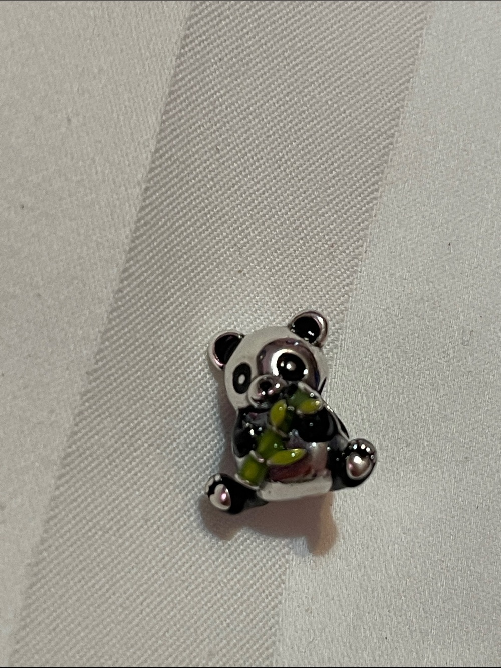 Sterling Silver Panda Charm Holding Green Bamboo - Picture 14 of 15